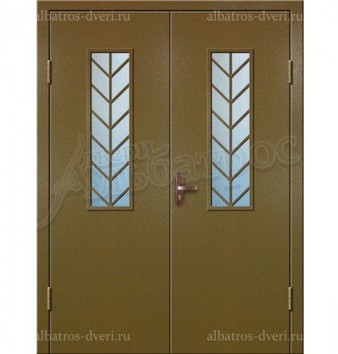 Входная двухстворчатая дверь со стеклом и решеткой 02-97